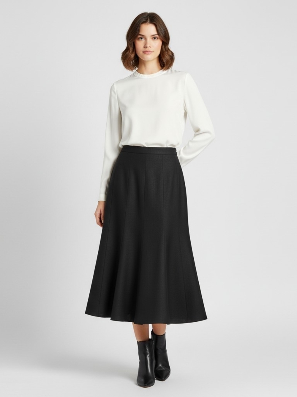 Lauren Ralph Lauren Black Wool Blend A-Line Midi Skirt Dark Academia Sz 12 - Picture 8 of 8